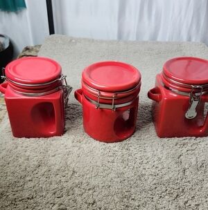 3 Red Kitchen Canisters